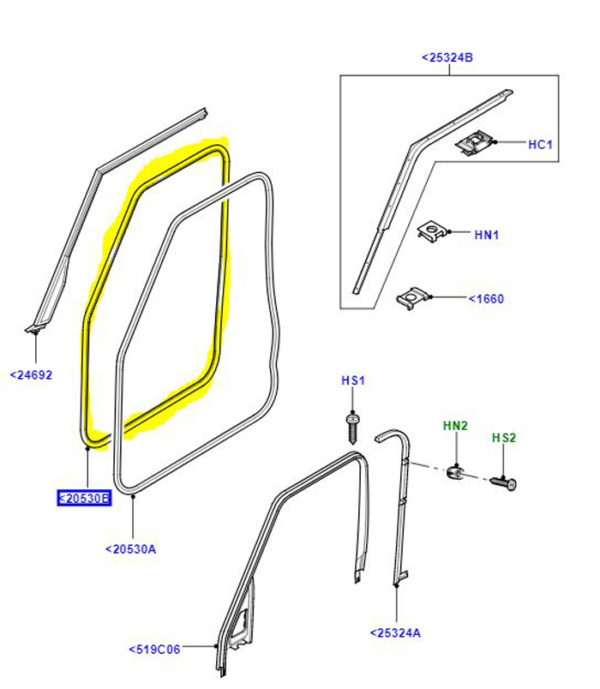 DOOR SEAL FRONT SECONDARY RR G-CAT CFE000223