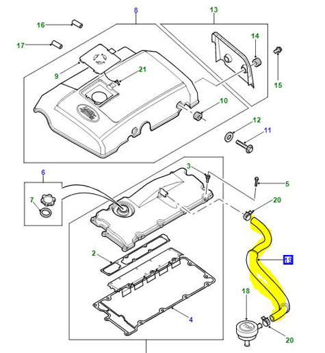 CAMSHAFT COVER>BREATHER HOSE TD5           LLH500180