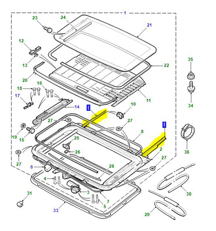 SLIDING SUN ROOF GUIDE LH 5 DOOR F/L                 EXM100330
