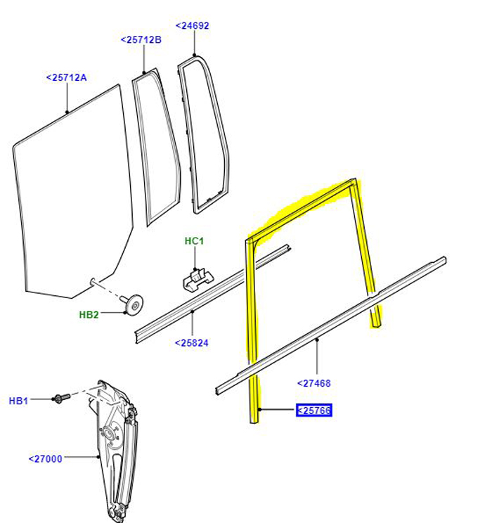 SEAL -RUN DOOR GLASS RH CGE000364