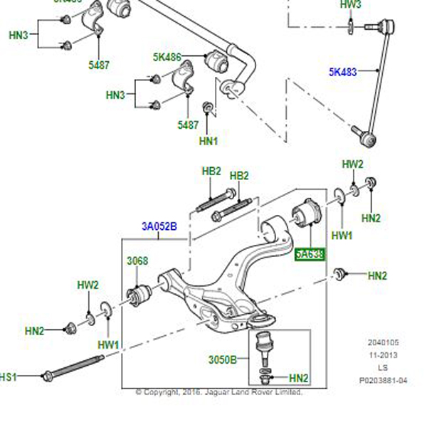 BUSH FRONT SUSPENSION ARM NOW LR055291 RBX500531