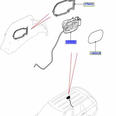 HOUSING – FUEL TANK FILLER PIPE FUEL FILLER FLAP – CENTRAL LOCKING LR077691