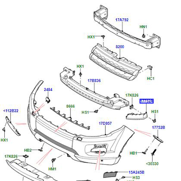 BRACKET BUMPER MOUNTING RIGHT HAND FRONT BUMPER LR036189