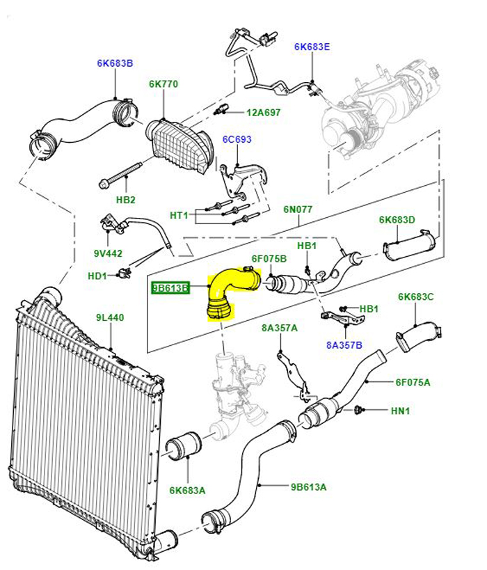 TUYAU ENTRE LE TURBOCOMPRESSEUR ET LA SOUPAPE LR014154