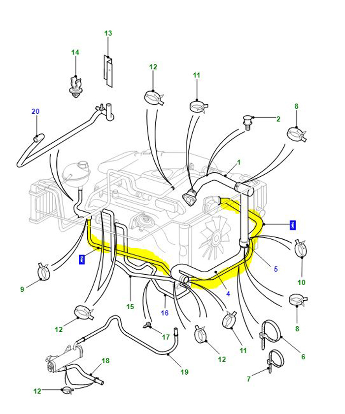 TUYAU POMPE DE REFROIDISSEMENT VERS RÉSERVOIR D’EXPANSION VERS VANNE D’EAU ET THERMOSTAT PCH117190
