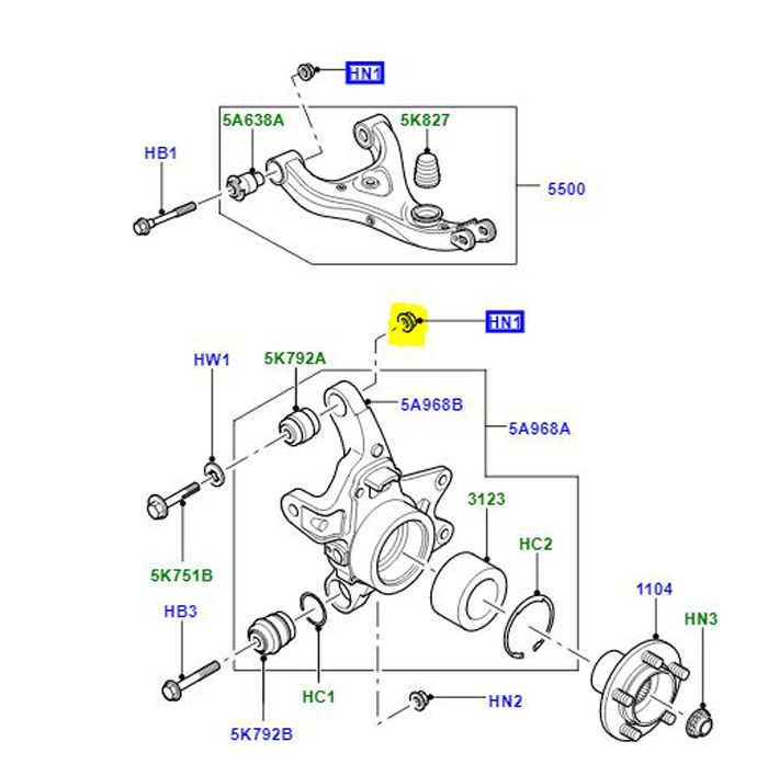 ECROU M16 ARTICULATION ARRIERE ET BRAS DE SUSPENSION RYH501060