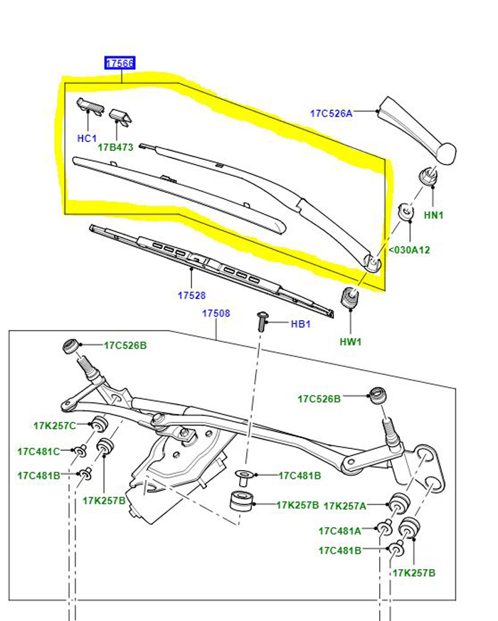 WIPER ARM FRONT PASSENGER LEFT HAND DRIVE DKB000200PMD