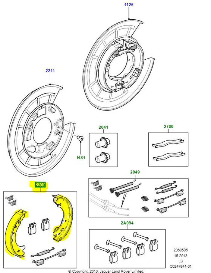 HAND BRAKE SHOE SET DISCO 3 + 4 RRS  LR031947