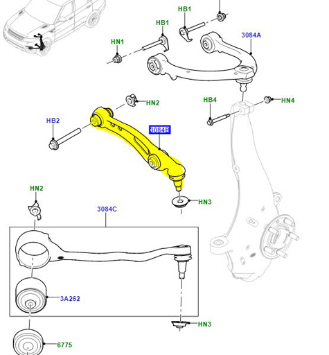 FRONT SUSPENSION ARM RIGHT HAND LOWER LR078477