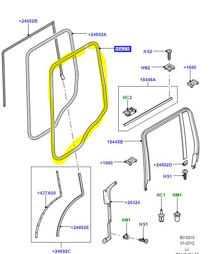 JOINT PRIMAIRE DE PORTE ARRIERE L322 RANGE ROVER CGB000011 LR013943