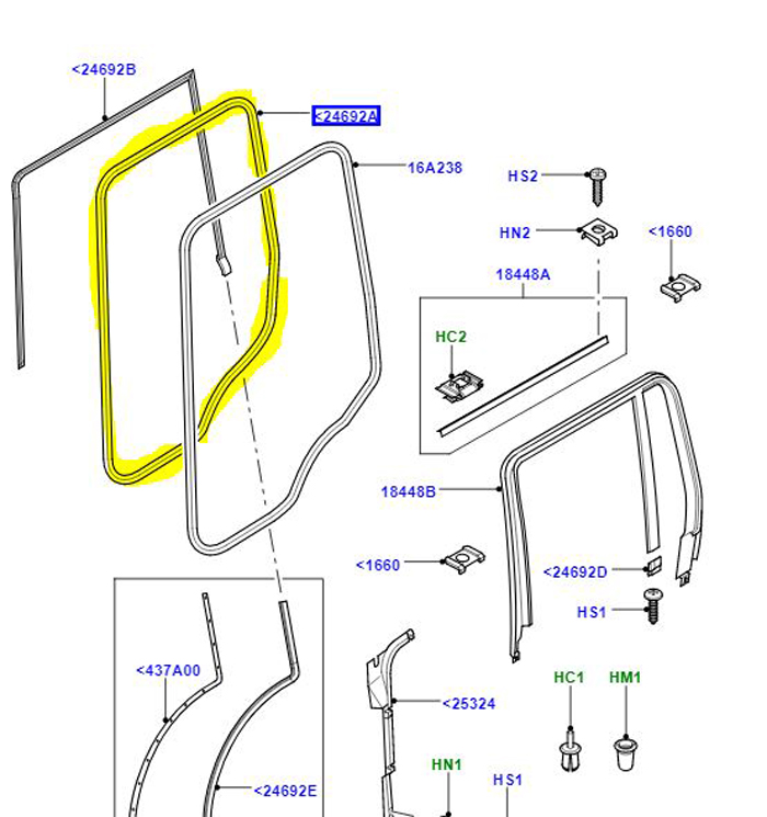 JOINT DE CARROSSERIE PORTES ARRIERE SECONDAIRES G-CAT – L322 RANGE ROVER CGE000392 LR012459